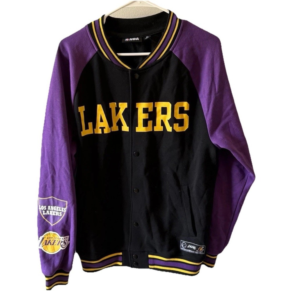 PRIMARK NBA LA Lakers Jacket Varsity Sport Basketball Snap Buttons‎ Men's MEDIUM